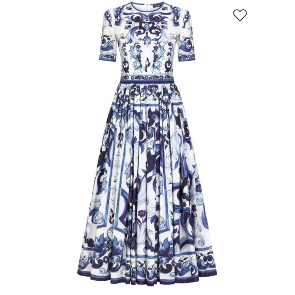 Dolce & Gabbana Woman Majolica Print Maxi Blue and White Dress - Picture 9 of 9